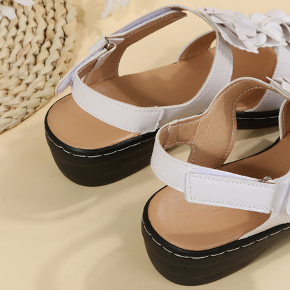 Mature Women Flowers Sandals Summer Velcro Wedges Shoes