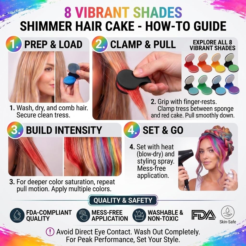 8 Colors Shimmer Hair Chalk for Girls & Adults