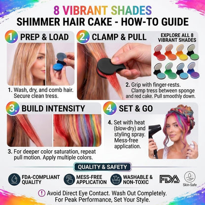 8 Colors Shimmer Hair Chalk for Girls & Adults