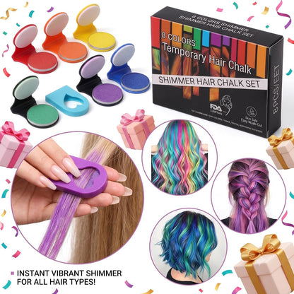 8 Colors Shimmer Hair Chalk for Girls & Adults