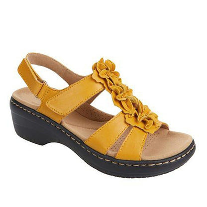 Mature Women Flowers Sandals Summer Velcro Wedges Shoes