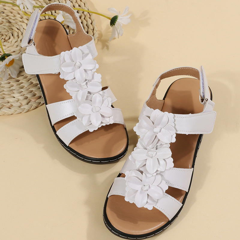 Mature Women Flowers Sandals Summer Velcro Wedges Shoes