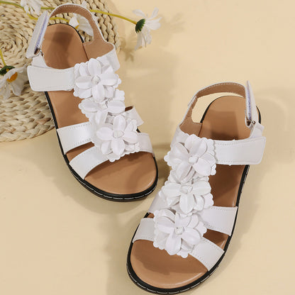 Mature Women Flowers Sandals Summer Velcro Wedges Shoes